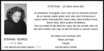 Anzeige von Stephan Rohrig von Kölner Stadt-Anzeiger / Kölnische Rundschau / Express