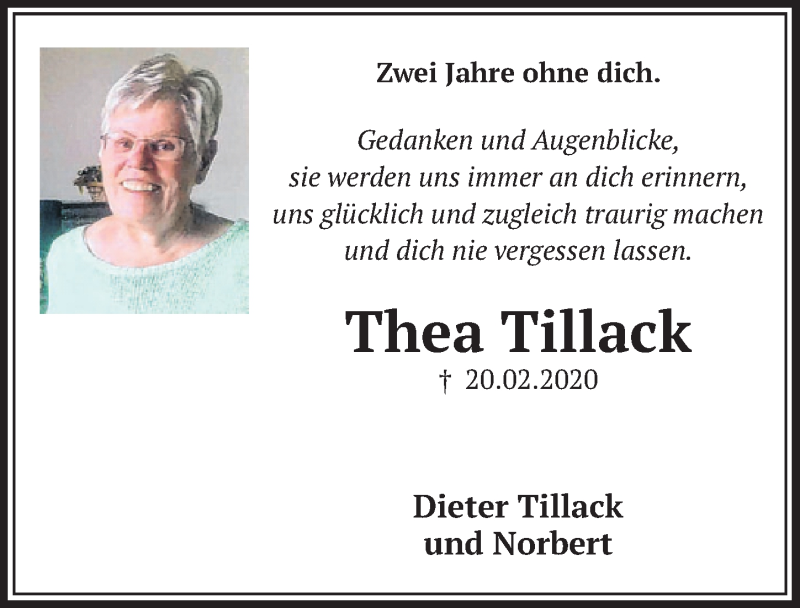  Traueranzeige für Thea Tillack vom 18.02.2022 aus  Werbepost 