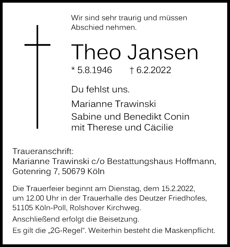  Traueranzeige für Theo Jansen vom 12.02.2022 aus Kölner Stadt-Anzeiger / Kölnische Rundschau / Express
