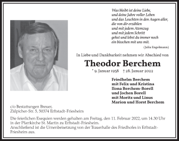 Anzeige von Theodor Berchem von  Werbepost 