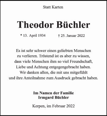 Anzeige von Theodor Büchler von  Werbepost 