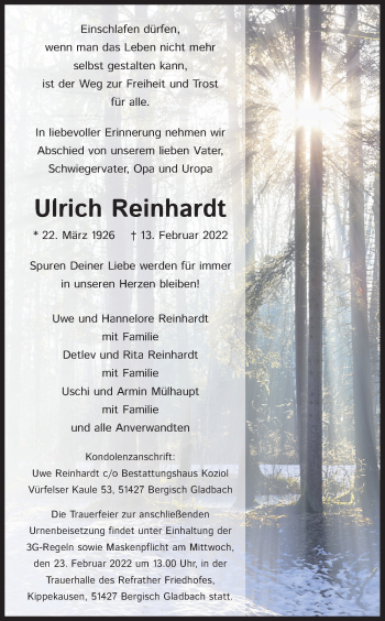 Anzeige von Ulrich Reinhardt von Kölner Stadt-Anzeiger / Kölnische Rundschau / Express