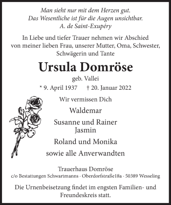 Anzeige von Ursula Domröse von  Schlossbote/Werbekurier 