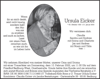 Anzeige von Ursula Eicker von  Werbepost 