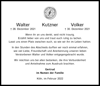 Anzeige von Volker Kutzner von Kölner Stadt-Anzeiger / Kölnische Rundschau / Express
