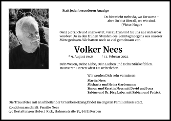 Anzeige von Volker Nees von Kölner Stadt-Anzeiger / Kölnische Rundschau / Express