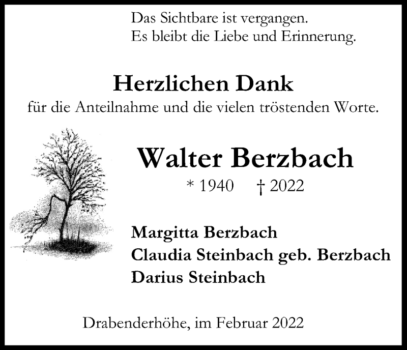  Traueranzeige für Walter Berzbach vom 05.02.2022 aus Kölner Stadt-Anzeiger / Kölnische Rundschau / Express