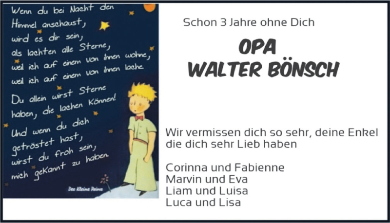  Traueranzeige für Walter Bönsch vom 26.02.2022 aus  Blickpunkt Euskirchen 