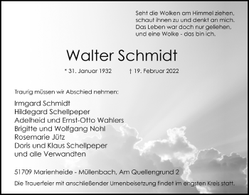 Anzeige von Walter Schmidt von  Anzeigen Echo 