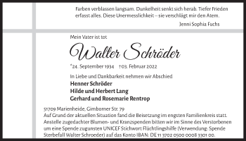 Anzeige von Walter Schröder von  Anzeigen Echo 