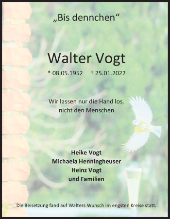 Anzeige von Walter Vogt von Kölner Stadt-Anzeiger / Kölnische Rundschau / Express