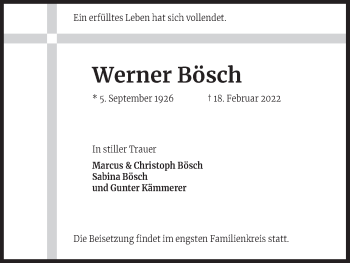 Anzeige von Werner Bösch von Kölner Stadt-Anzeiger / Kölnische Rundschau / Express