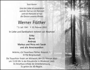 Anzeige von Werner Flöther von  Anzeigen Echo 