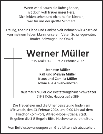 Anzeige von Werner Müller von  Express die Woche 