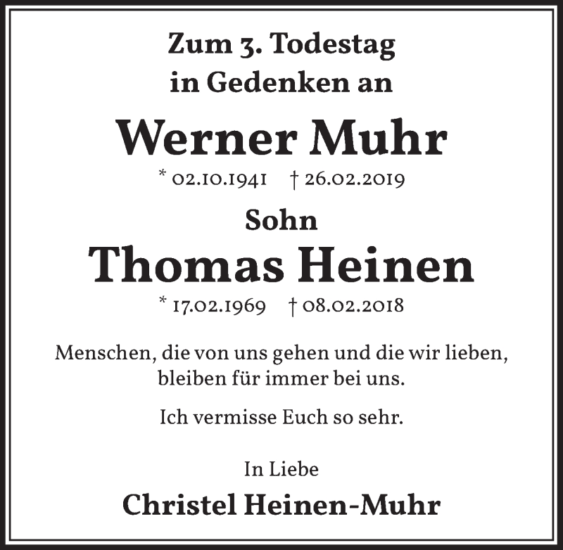  Traueranzeige für Werner Muhr vom 18.02.2022 aus  Wochenende 