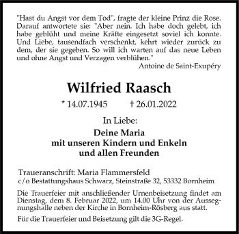 Anzeige von Wilfried Raasch von  Schaufenster/Blickpunkt 