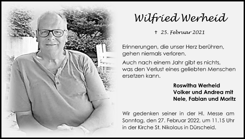  Traueranzeige für Wilfried Werheid vom 25.02.2022 aus Kölner Stadt-Anzeiger / Kölnische Rundschau / Express