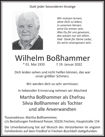 Anzeige von Wilhelm Boßhammer von  Wochenende 