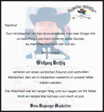 Anzeige von Wolfgang Breitzig von Kölner Stadt-Anzeiger / Kölnische Rundschau / Express
