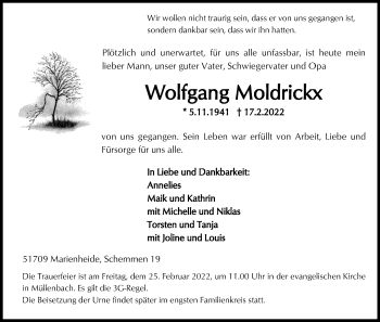 Anzeige von Wolfgang Moldrickx von Kölner Stadt-Anzeiger / Kölnische Rundschau / Express