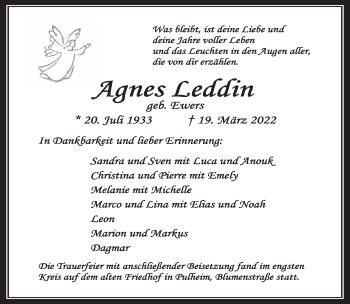 Anzeige von Agnes Leddin von  Wochenende 