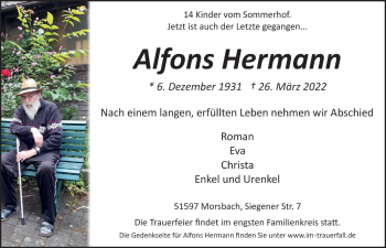 Anzeige von Alfons Hermann von  Lokalanzeiger 