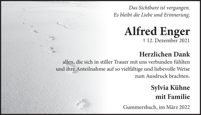  Traueranzeige für Alfred Enger vom 25.03.2022 aus  Anzeigen Echo 