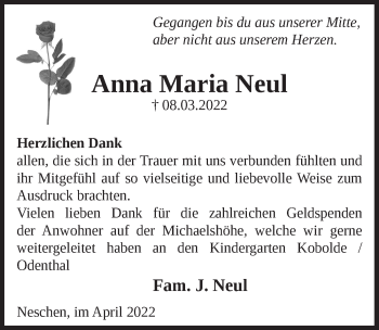 Anzeige von Anna Maria Neul von  Bergisches Handelsblatt 