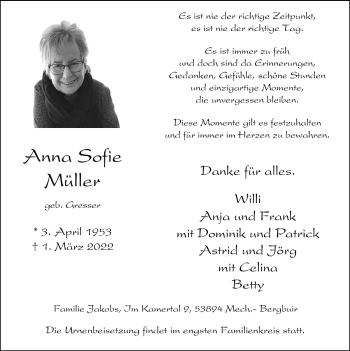 Anzeige von Anna Sofie Müller von  Blickpunkt Euskirchen 