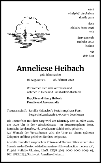 Anzeige von Anneliese Heibach von Kölner Stadt-Anzeiger / Kölnische Rundschau / Express