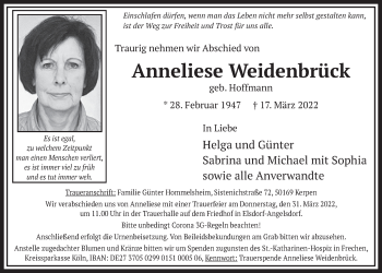 Anzeige von Anneliese Weidenbrück von  Werbepost 