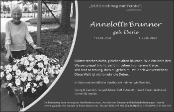 Anzeige von Annelotte Brunner von  Schlossbote/Werbekurier 
