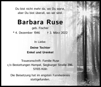 Anzeige von Barbara Ruse von Kölner Stadt-Anzeiger / Kölnische Rundschau / Express
