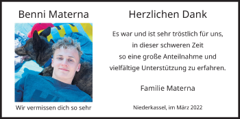 Anzeige von Benni Materna von Kölner Stadt-Anzeiger / Kölnische Rundschau / Express