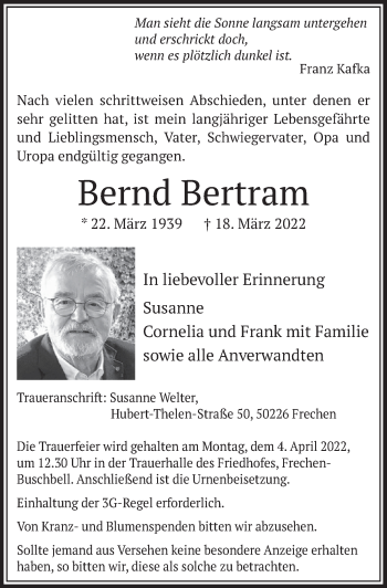 Anzeige von Bernd Bertram von  Wochenende 