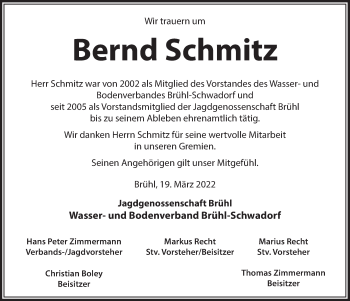 Anzeige von Bernd Schmitz von  Schlossbote/Werbekurier 