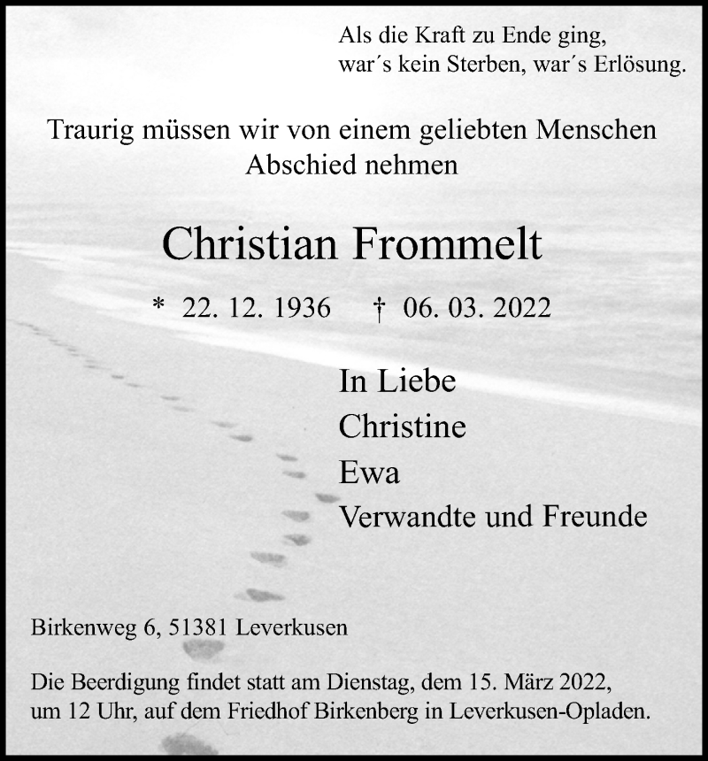  Traueranzeige für Christian Frommelt vom 12.03.2022 aus Kölner Stadt-Anzeiger / Kölnische Rundschau / Express