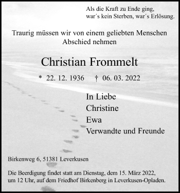 Anzeige von Christian Frommelt von Kölner Stadt-Anzeiger / Kölnische Rundschau / Express