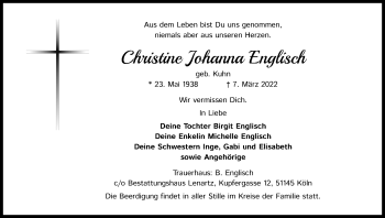Anzeige von Christine Johanna Englisch von Kölner Stadt-Anzeiger / Kölnische Rundschau / Express