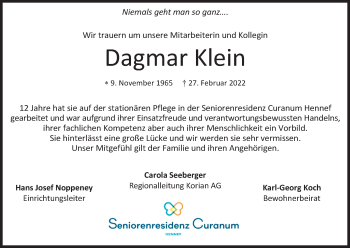 Anzeige von Dagmar Klein von Kölner Stadt-Anzeiger / Kölnische Rundschau / Express