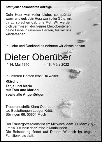 Anzeige von Dieter Oberüber von Kölner Stadt-Anzeiger / Kölnische Rundschau / Express