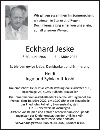 Anzeige von Eckhard Jeske von  Wochenende 