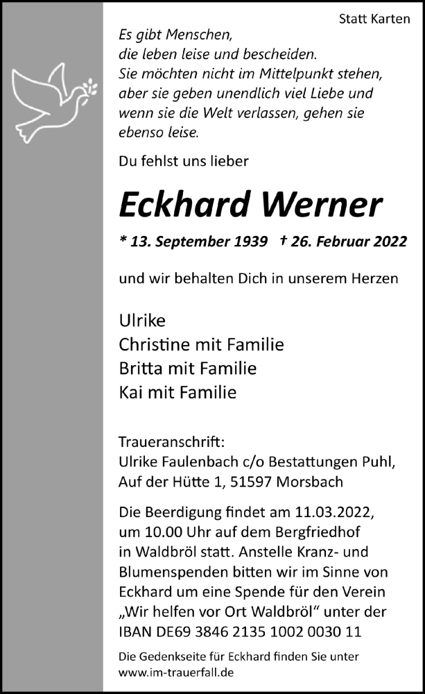  Traueranzeige für Eckhard Werner vom 04.03.2022 aus  Lokalanzeiger 