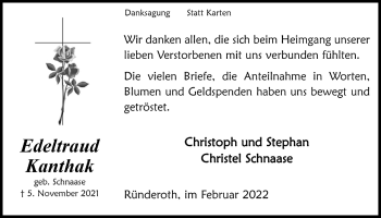 Anzeige von Edeltraud Kanthak von  Anzeigen Echo 
