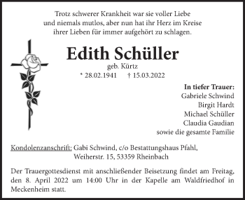 Anzeige von Edith Schüller von  Schaufenster/Blickpunkt 