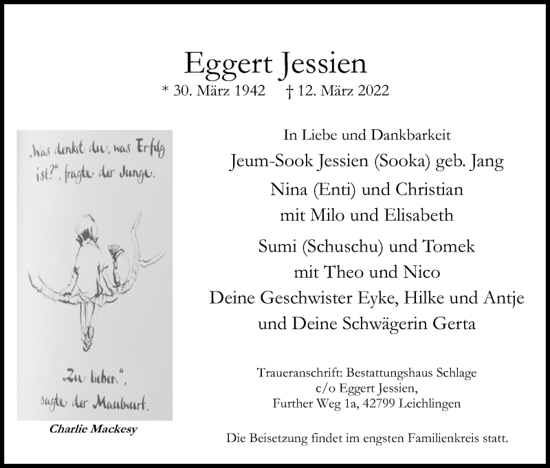  Traueranzeige für Eggert Jessien vom 19.03.2022 aus Kölner Stadt-Anzeiger / Kölnische Rundschau / Express