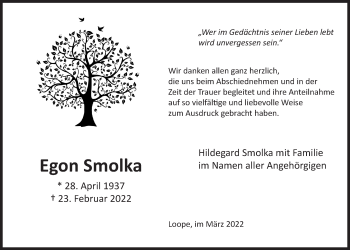 Anzeige von Egon Smolka von  Anzeigen Echo 