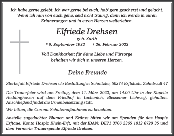 Anzeige von Elfriede Drehsen von  Werbepost 
