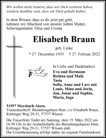 Anzeige von Elisabeth Braun von  Lokalanzeiger 