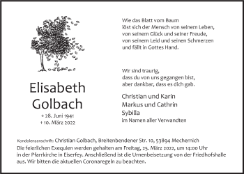 Anzeige von Elisabeth Golbach von  Blickpunkt Euskirchen 